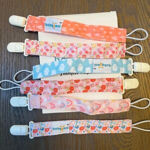 🎊Babygoal‎ Pacifier Clip Leash Holder Set of 6 Fabric Floral Cloud Rainbow